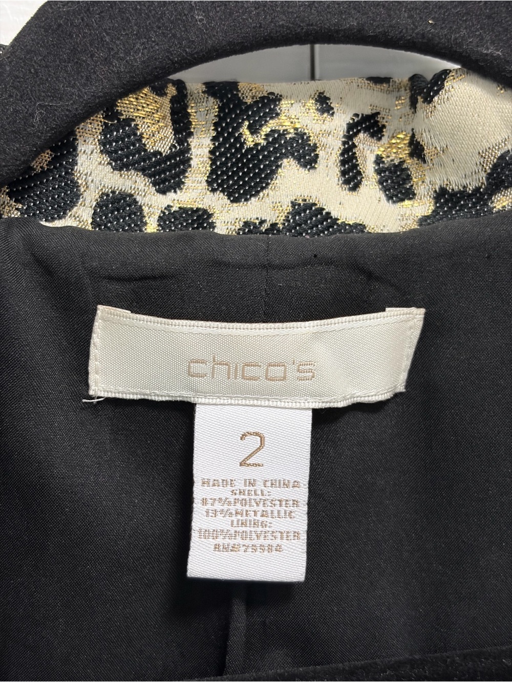 Chico's Leopard Print Blazer Jacket Cream Black Gold Metallic 2 Large - Picture 2 of 12